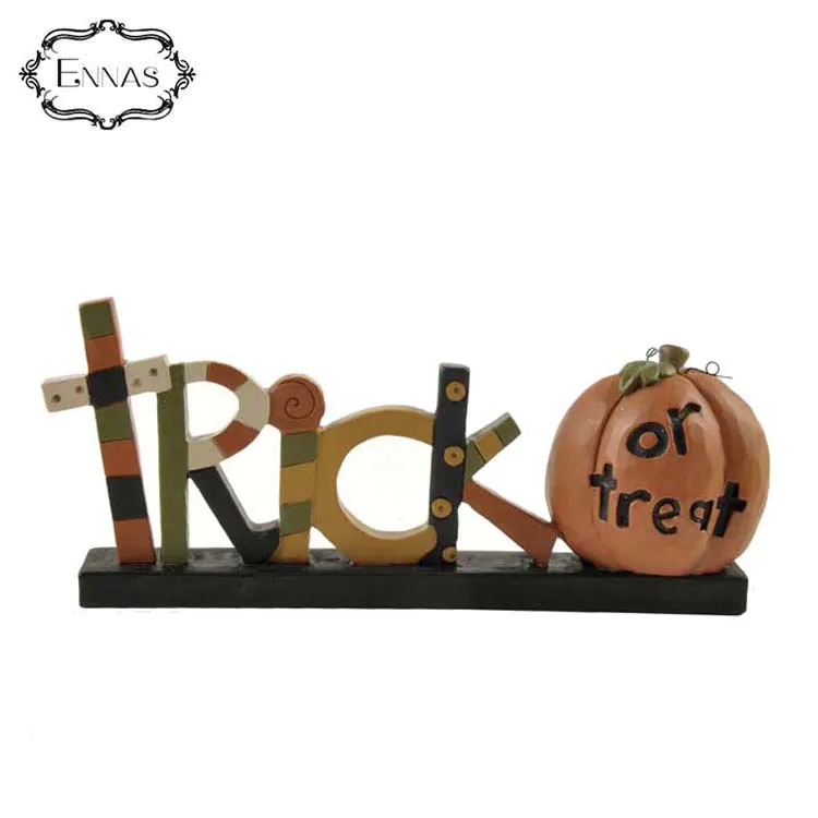 Newest Design 'trick or Treat' on Base Pumpkin Halloween Figurine Interesting Crafts Office Decorations