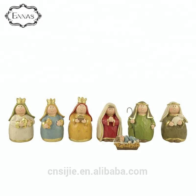 Polyresin antique nativity figurine set with Jesus baby born
