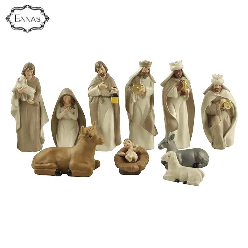 S/10 Resin Christmas Nativity Set Figurine Holy Family Maria Joseph Baby Catholic Religious Items