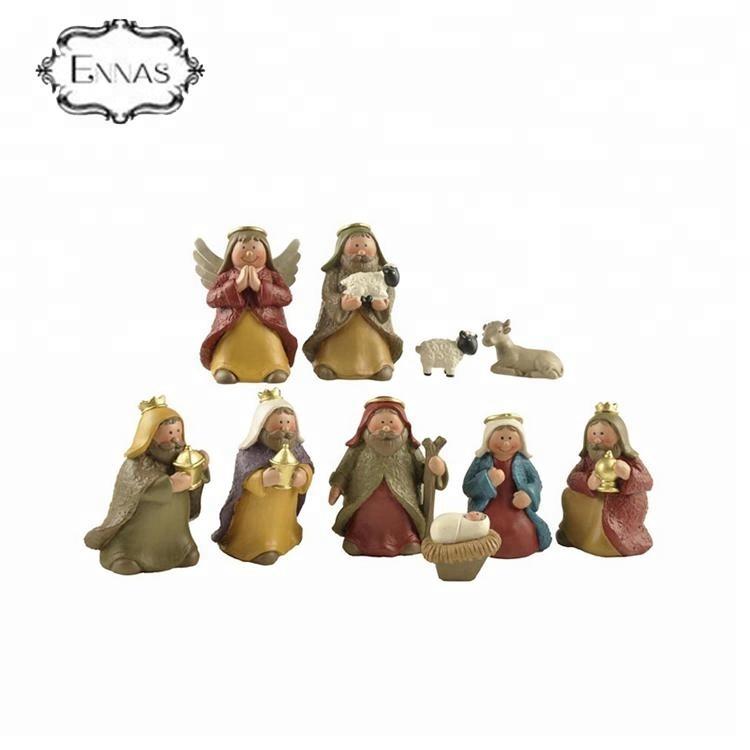Painted Polyresin Religious Statues Miniature Figurines Resin Christmas Nativity Scene Set