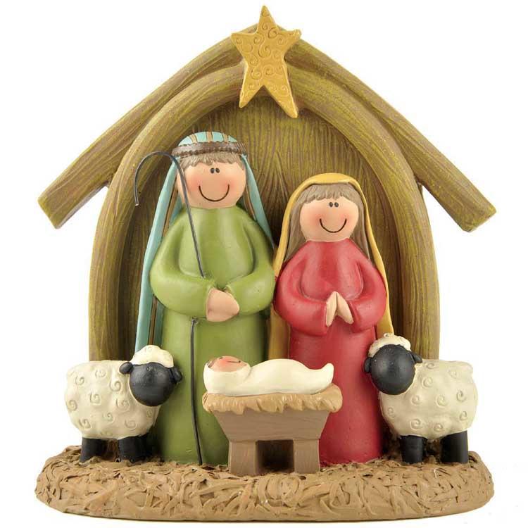 Customize Wholesale Polyresin Christian Jesus Birth Family Statue in Manger Nativity Set
