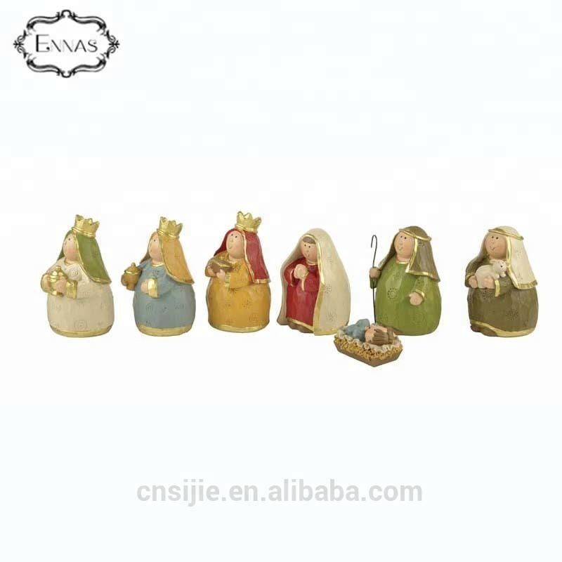Polyresin antique nativity figurine set with Jesus baby born