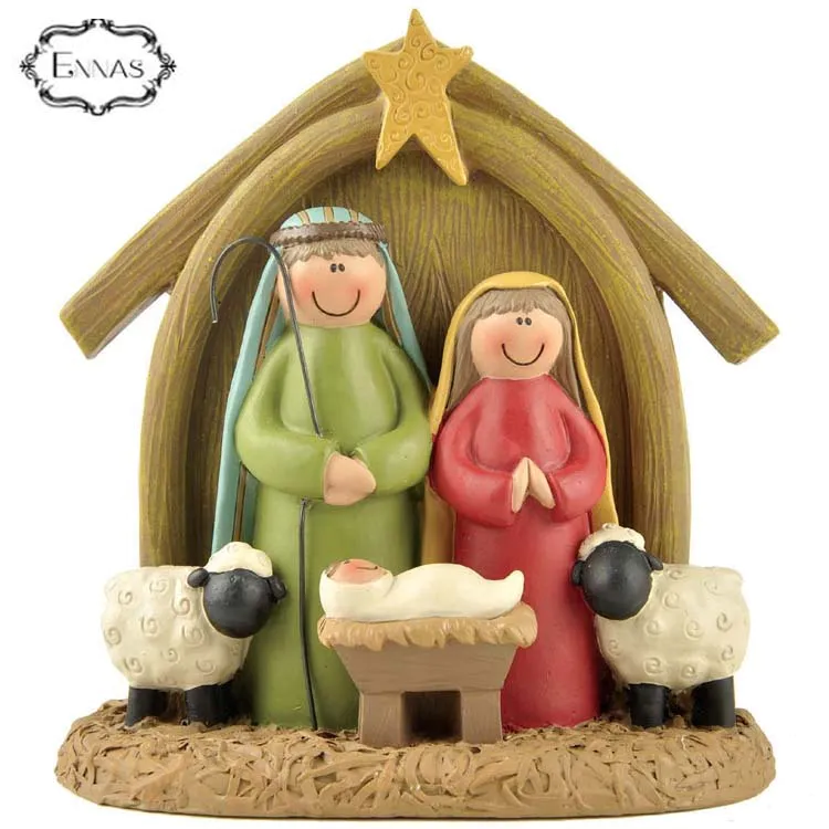 Customize Wholesale Polyresin Christian Jesus Birth Family Statue in Manger Nativity Set