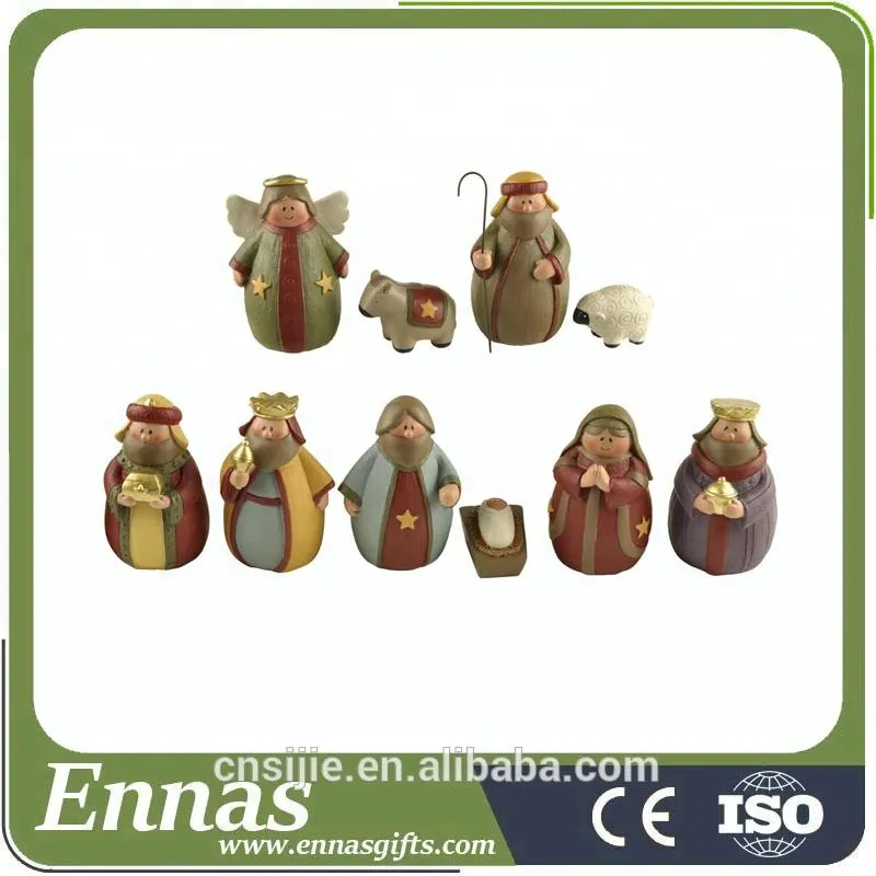 Painted Polyresin Religious Statues Miniature Figurines Resin Christmas Nativity Scene Set