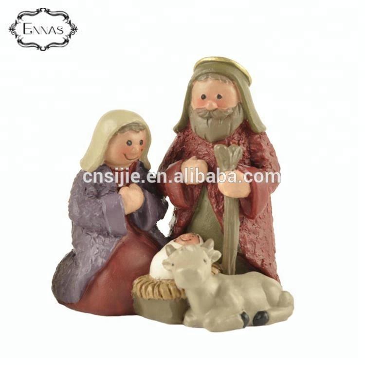 Resin Christmas Nativity Scene Set with Mary Joseph and Baby Jesus Holy Family religious figures Christmas decoration