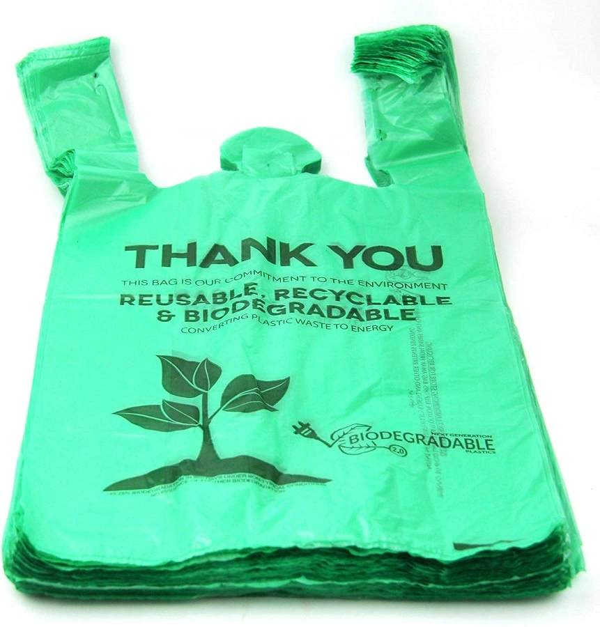 OK compost 100% Corn starch biodegradable T-shirt bag vest bag compostable shopping bag for grocery