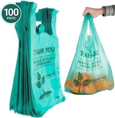Eco Friendly Compostable T-Shirt Bags 100 Count shipping bag 100% Biodegradable Grocery Bags
