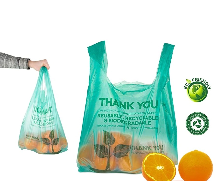 100% Plant Based Natural Biodegradable shopping Bags Compostable Non Plastic T-shirt Bags