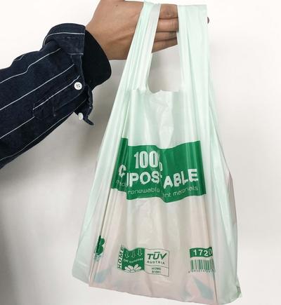 Custom Eco Friendly Compostable Grocery Bags 100% Biodegradable T-Shirt Bags