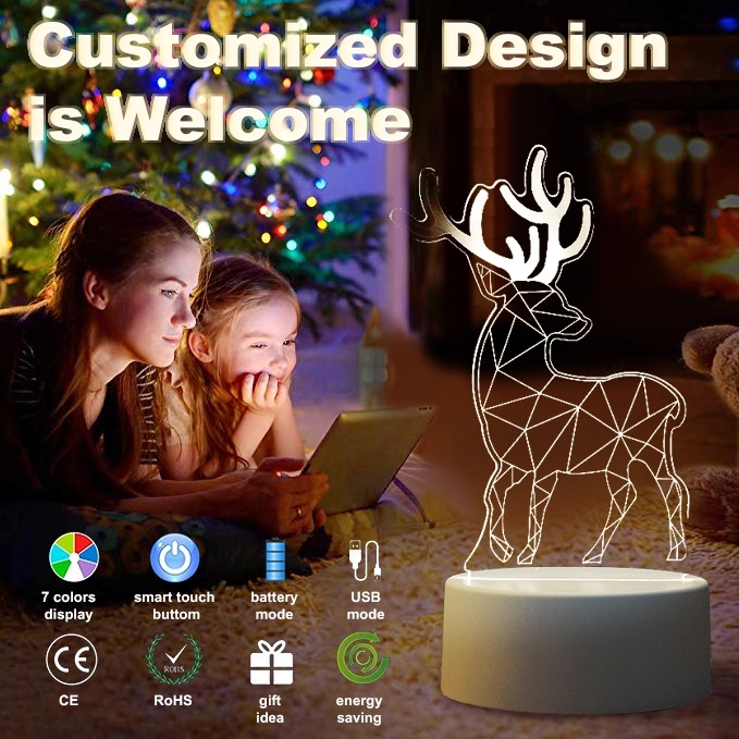 OEM Creative Acrylic Multi-color changing custom Led Night Light Table Lamp For Kids Children Gifts Bedroom 3d Illusion