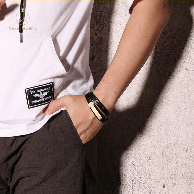 Multilayer titanium steel curved brand PU leather hand strap black + rose gold spot wholesale BL-365