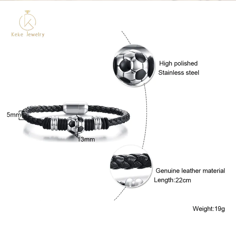 Cross-border e-commerce jewelry bracelet 20.5CM titanium steel football accessories leather men's bracelet BL-447