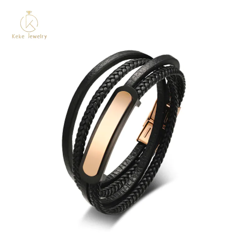 Multilayer titanium steel curved brand PU leather hand strap black + rose gold spot wholesale BL-365