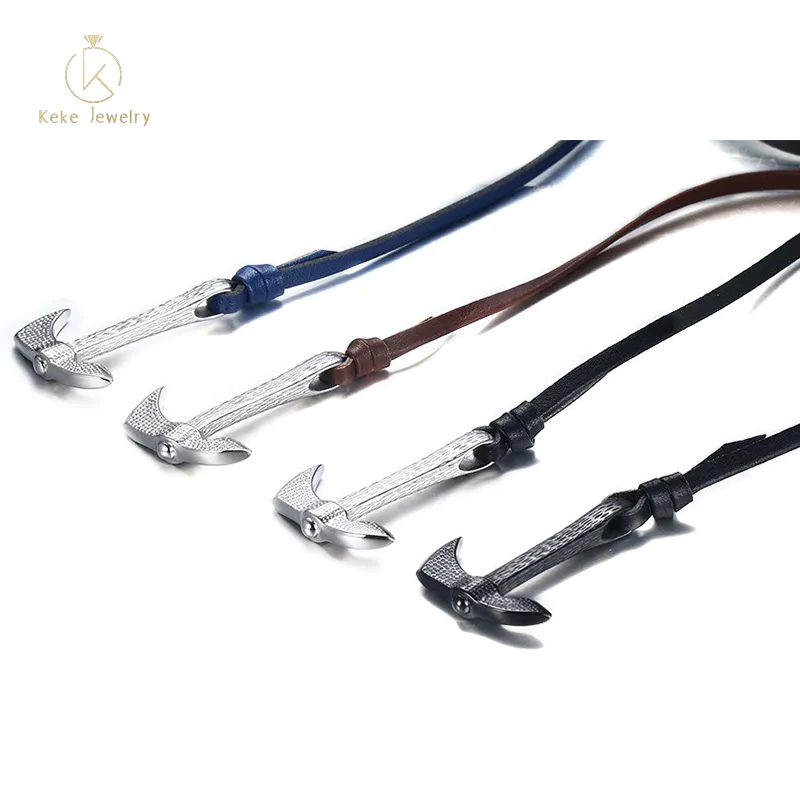 Korean style stainless steel axe element adjustable leather men's hand strap BL-249