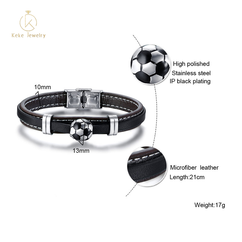 Titanium steel football accessories microfiber leather bracelet black men's bracelet BL-507