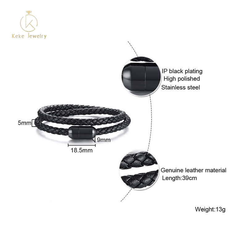 39MM stainless steel two circle black leather magnet buckle hand strap European and American style bracelet wholesale BL446