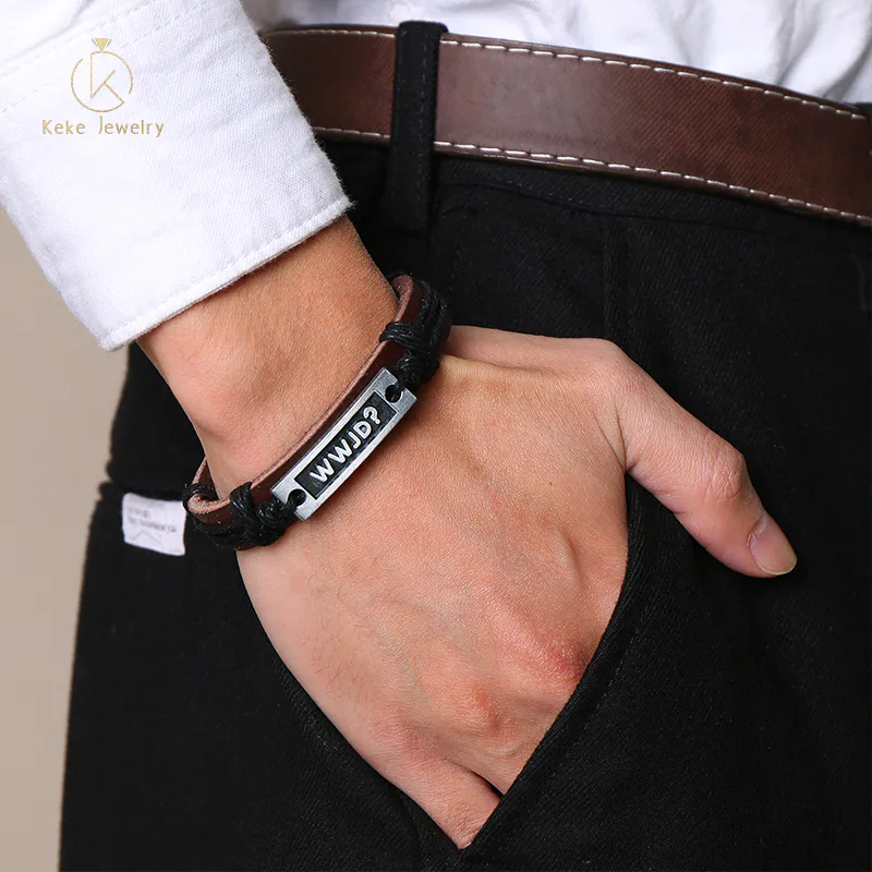 Supplier Wholesale Alloy Curved Brand English Letter PU Leather Adjustable wrist strap bracelet BL-492