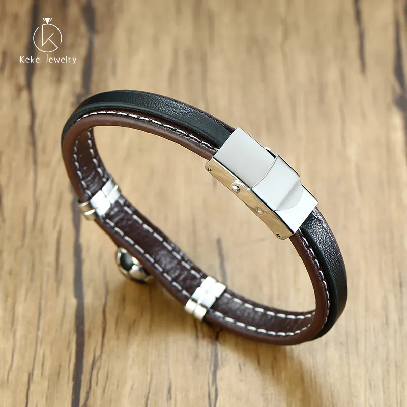 Titanium steel football accessories microfiber leather bracelet black men's bracelet BL-507
