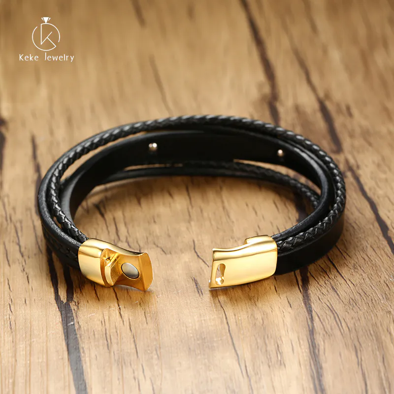 Stainless Steel Leather Bracelet 21CM Stainless Steel Bracelet Fashionable Men's Fashion Jewelry Curved Brand Leather Bracelet B