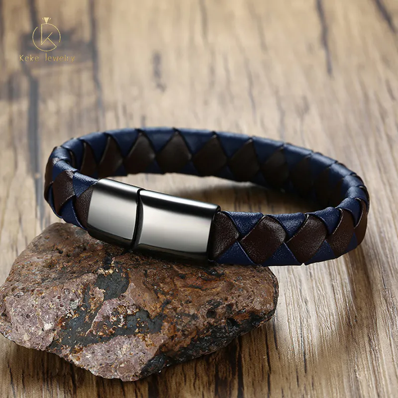 Stainless steel leather bracelet bracelet European and American fashion men's jewelry factory direct BL-374