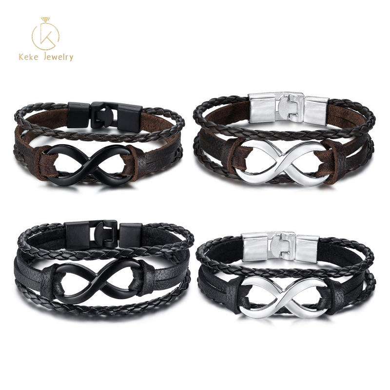 Supplier Wholesale Alloy accessories PU leather braided black men's bracelet BL-490
