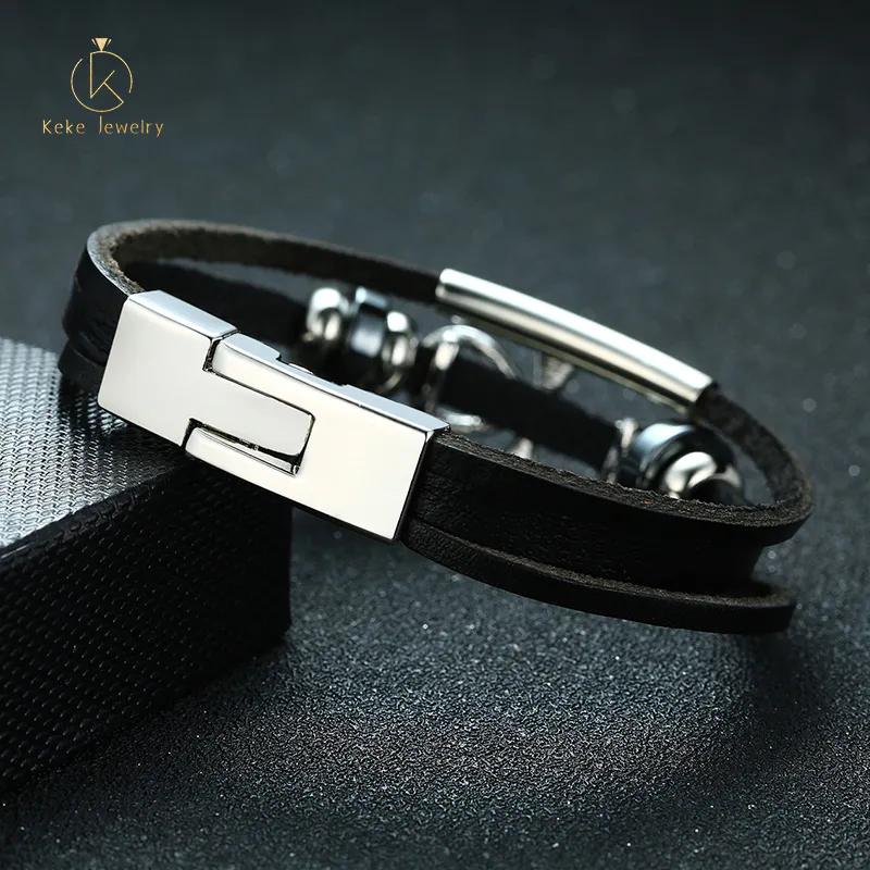 Spot wholesale European and American style alloy material cross element leather black bracelet BL-563