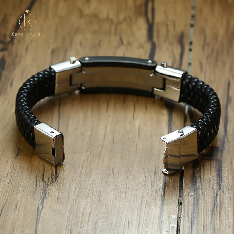 Stainless Steel Leather Bracelet Men's Curved Brand Cross Leather Bracelet BL-488