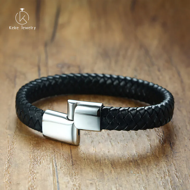 Stainless Steel Leather Bracelet European and American Jewelry Men's