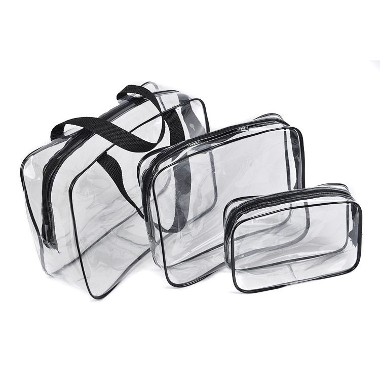 Wholesales Free Sample Colorful 3 Sets Clear PVC Travel Cosmetic Bags