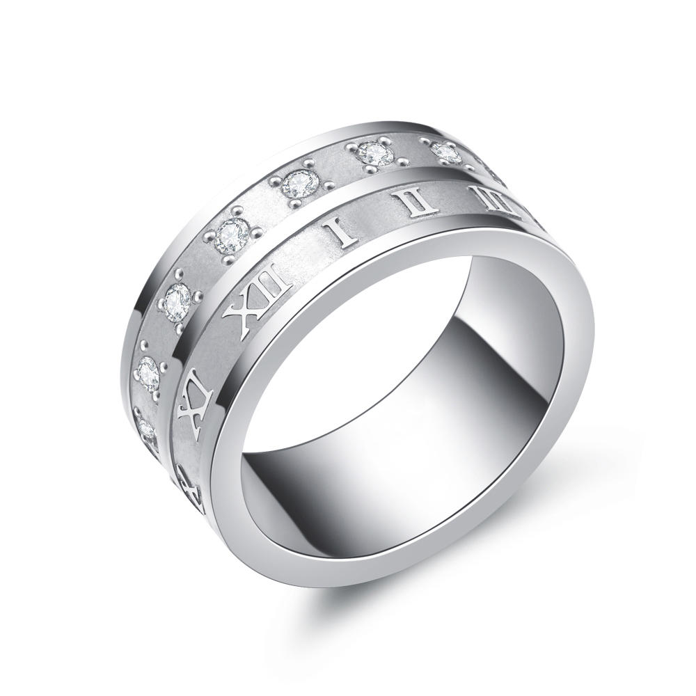 Mirror Polished Cz Number Stainless Steel Band Boys Finger Rings