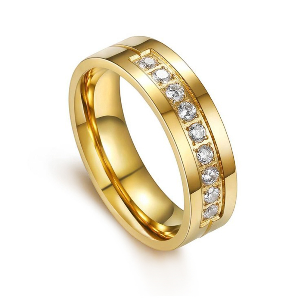 Shiny polish gold plated stainless steel ring with diamonds
