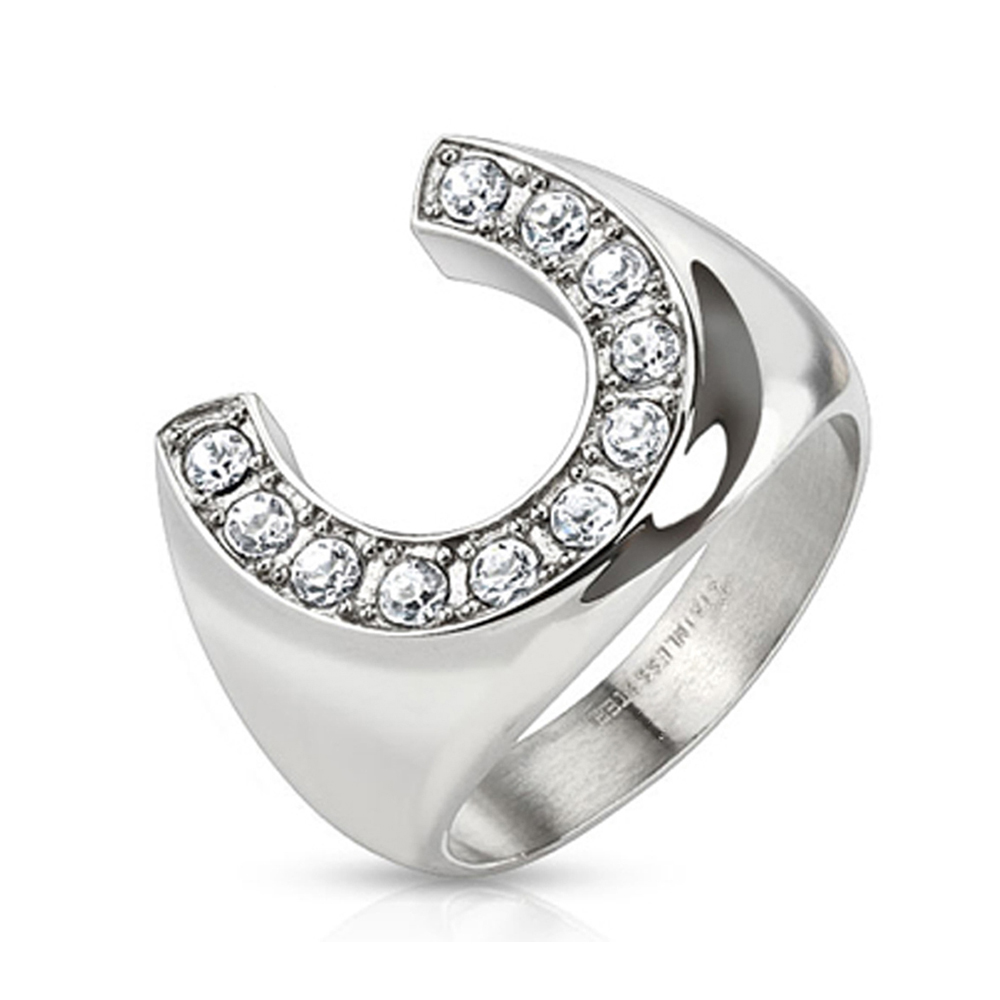 Fashion Jewelry Horseshoe Stainless Steel Ring With AAA Cubic Zirconia