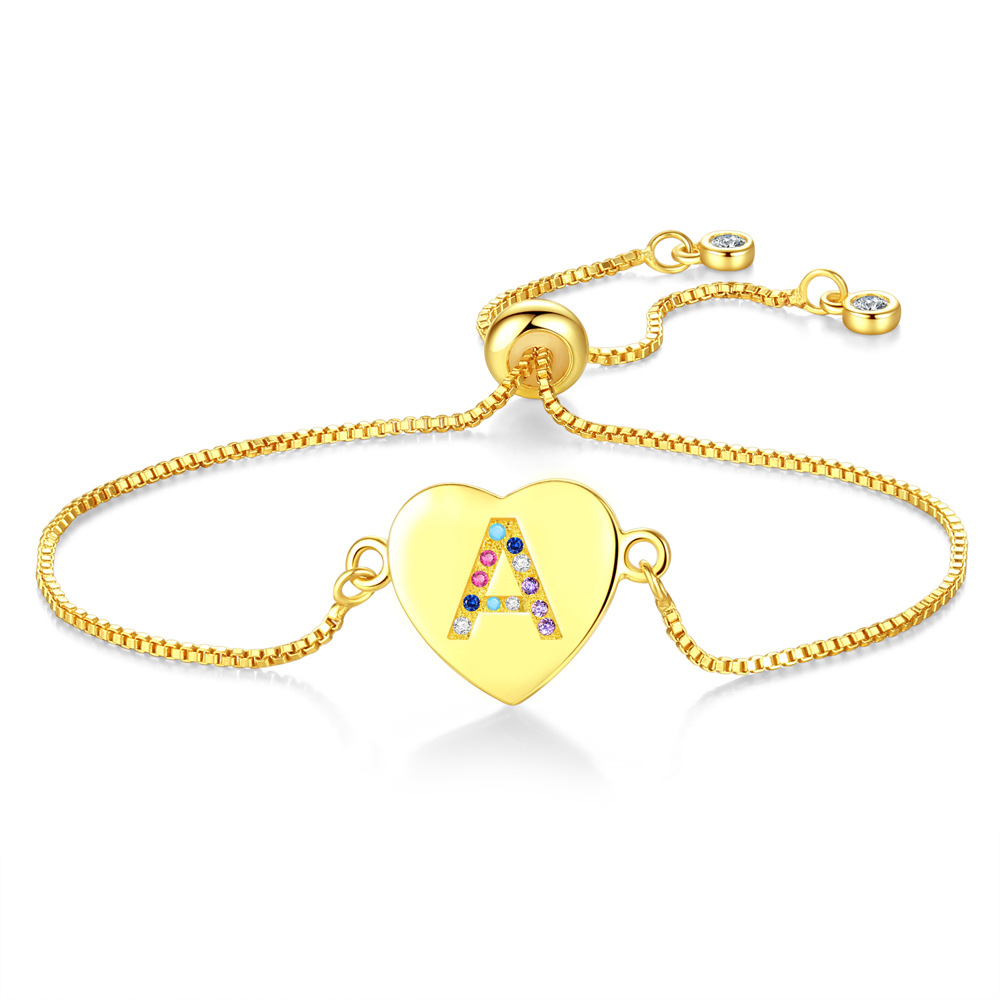 The New 26 Letters Pull Adjustable Bracelet, Heart Color Zircon Bracelet Hot Style Female