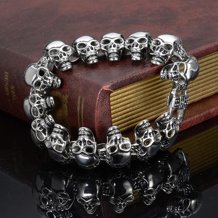 product-BEYALY-European And American Punk Men Sewing Skull Titanium Stainless Steel Bracelet Hiphop--2