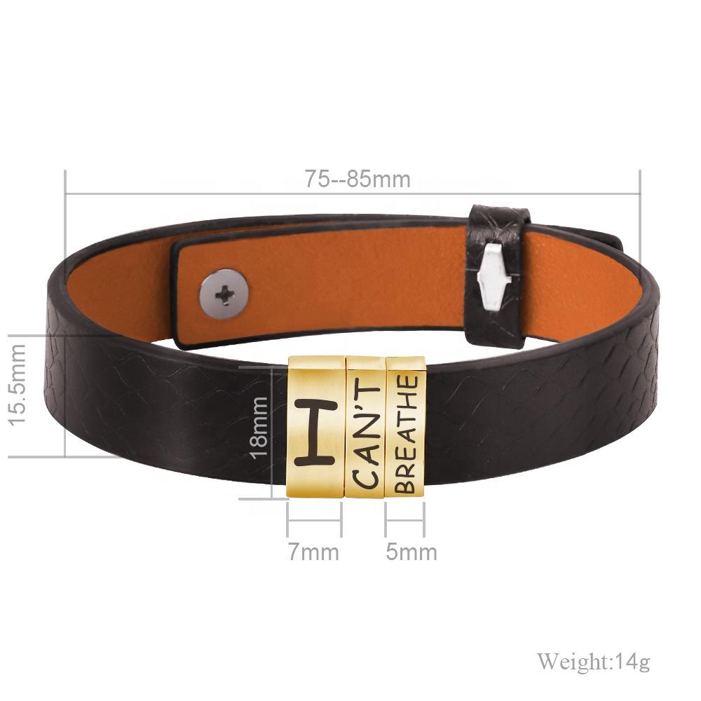 product-BEYALY-Wide Leather Stainless Steel I Cant Breathe Man Lettered Bracelet Gold Plated-img-2