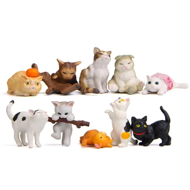 Playing Cat Figurine Miniature Lifelike Kitten Animal Decoration mini fairy garden Cartoon statue craft Home Car Decorative