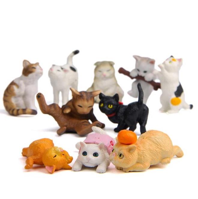 Playing Cat Figurine Miniature Lifelike Kitten Animal Decoration mini fairy garden Cartoon statue craft Home Car Decorative