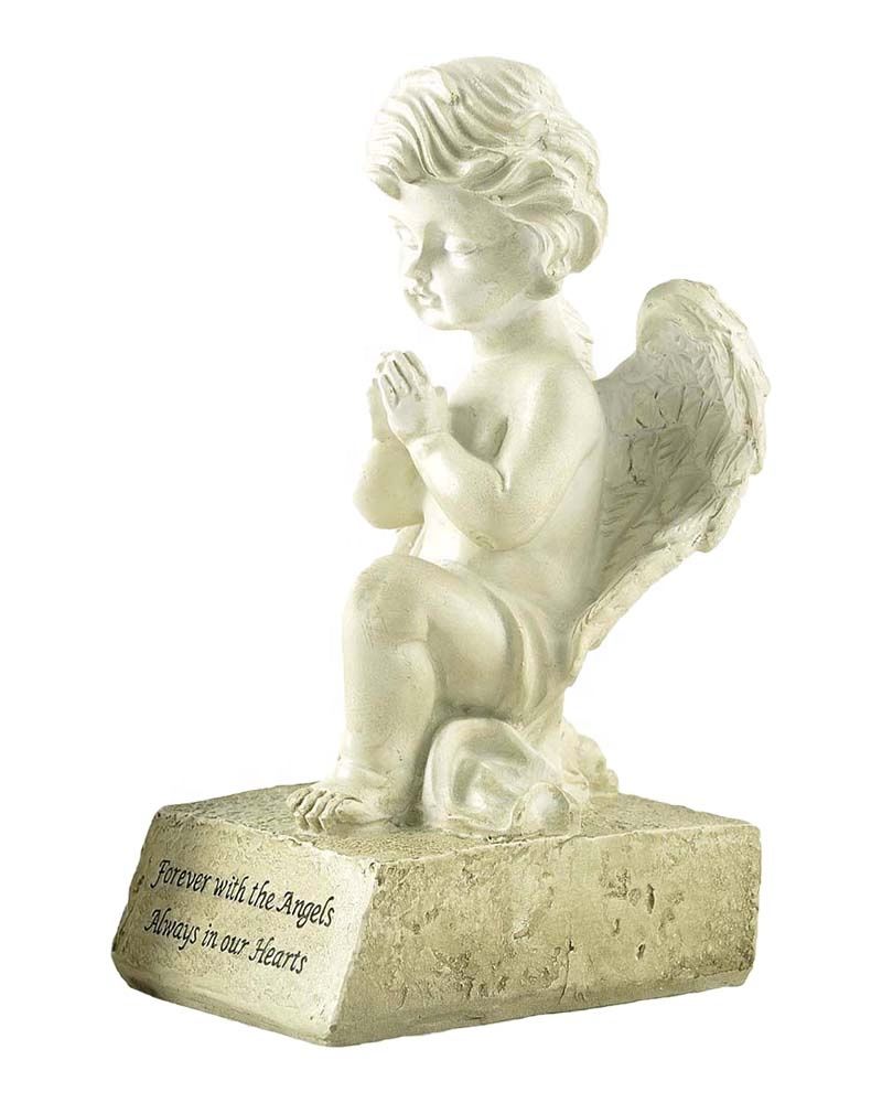 Stock products Polyresin Memorial Angel Praying on base with Writings statue