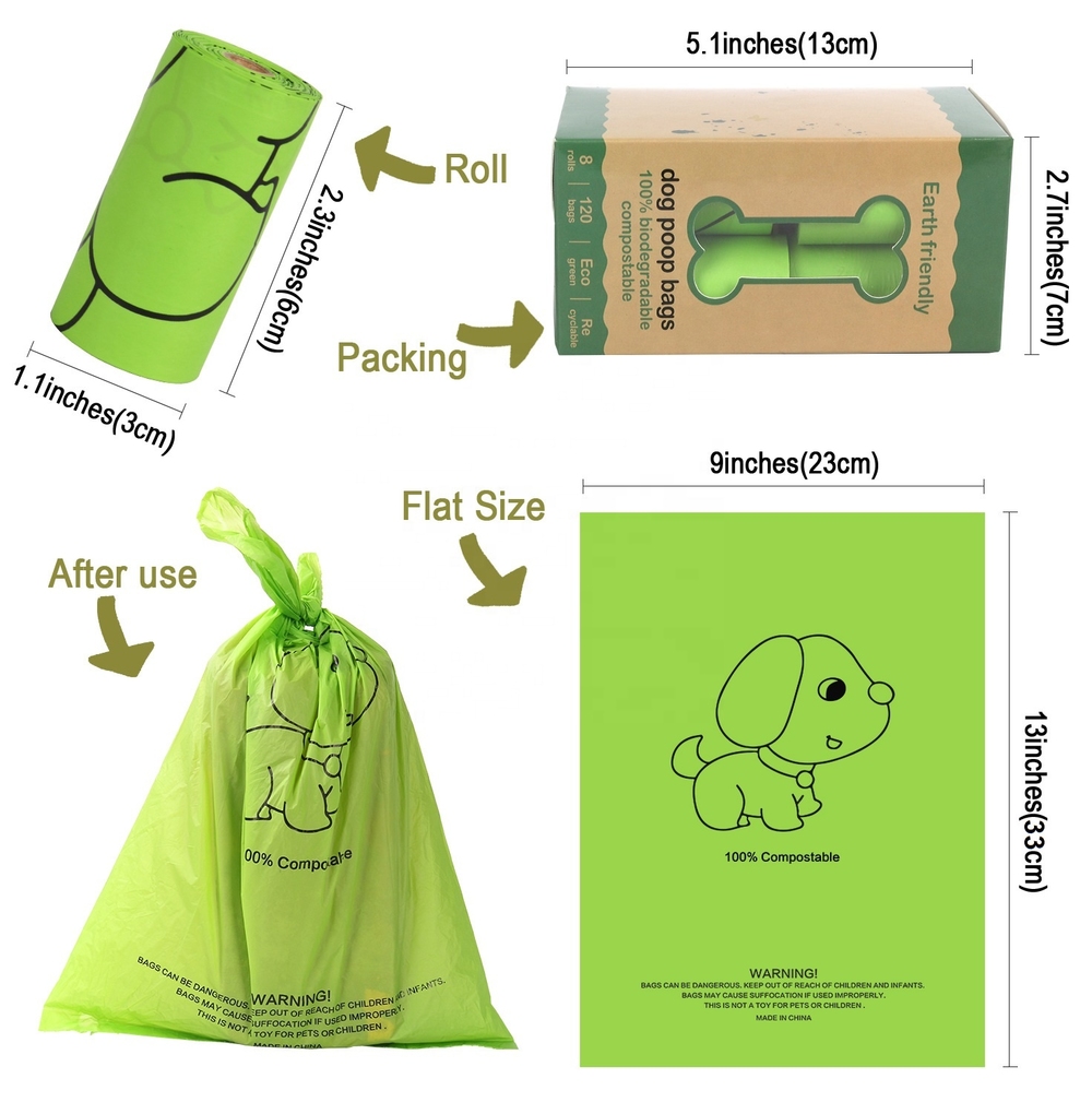 100% Biodegradable Garbage Bags Waste Pet Dog Poop PLA/PBAT/Corn Starch Compostable Plastic Bag