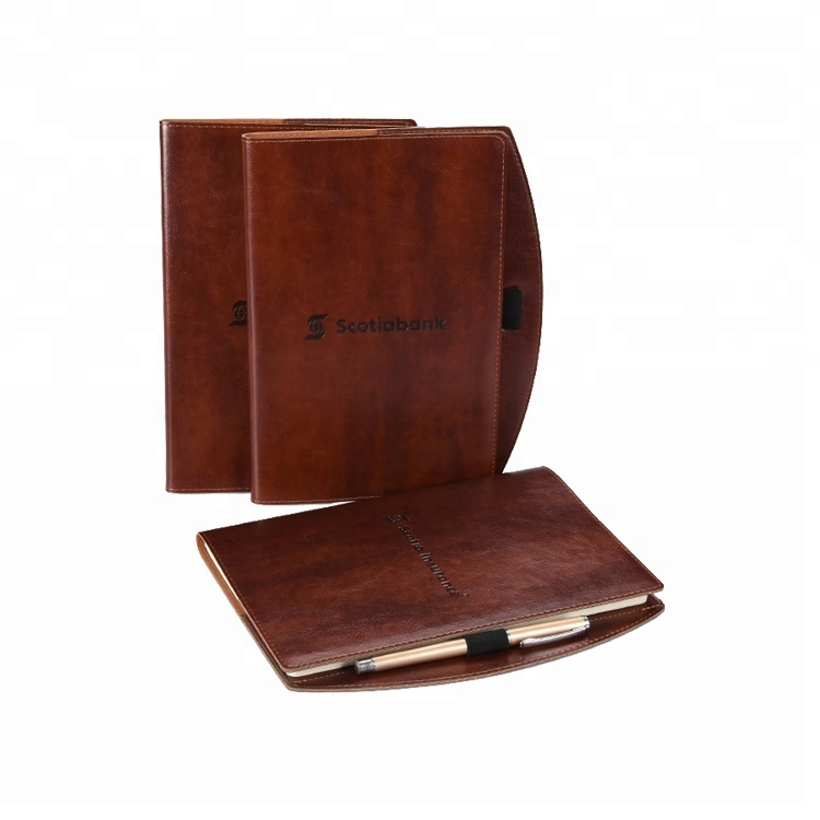 Wholesale Promotional gift Custom A5 size leather pocket notebook with elastic pen holder