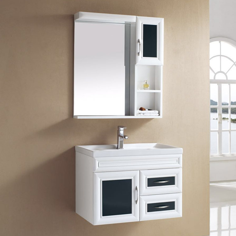 Wall hung pvc white and black bathroom wash basin cabinet