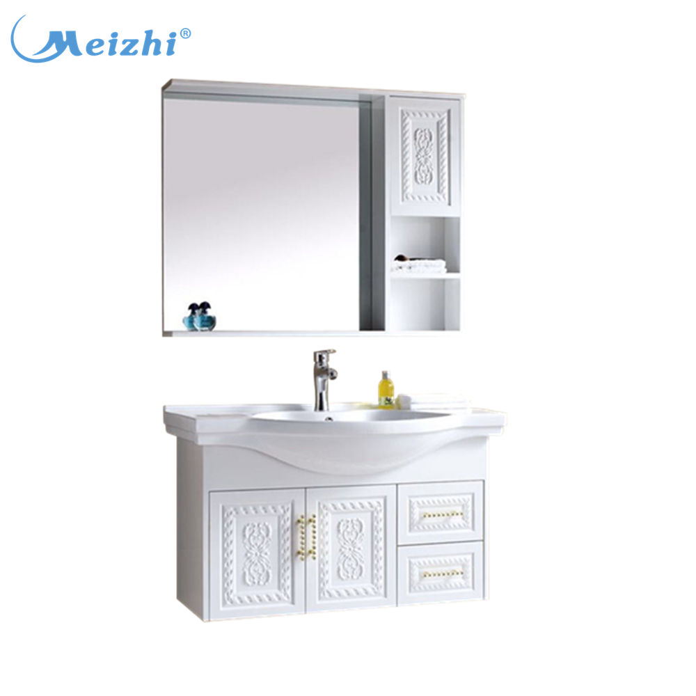 White bathroom cabinet PVC with basin and mirror