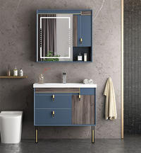Modern design PVC bathroom storage furniture set floor standing vanity cabinet with countertop basin