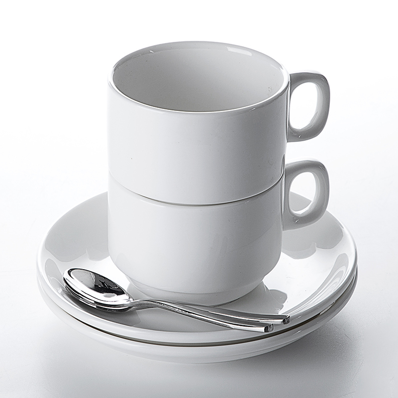 Restaurant Cafe Bar Porcelain Coffee Cups Stackable, Ceramic Cafe Cups Mugs Crockery, Ceramic Tea Cup And Saucer Set