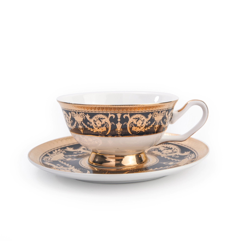 embossed gold bone china coffee cup with saucer for hotel