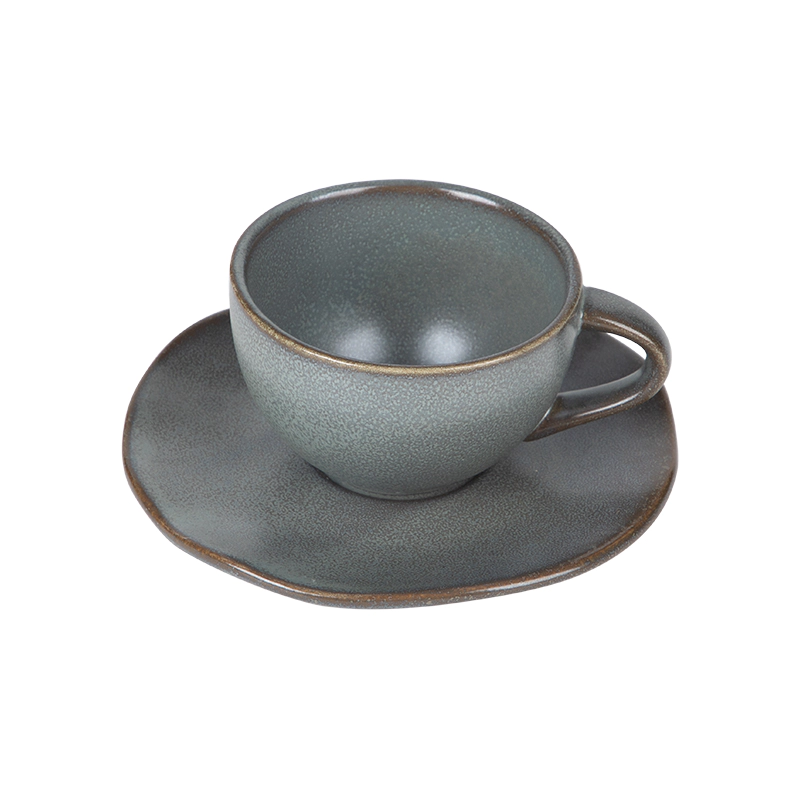 Hot Sale Rustic 8oz Cappuccino Ceramic Coffee Cup, Brown Grey Color Cafe Coffee Cups