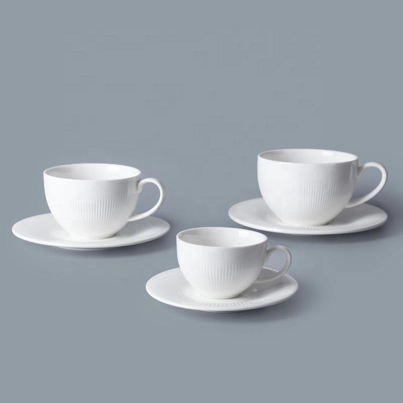 Most Popular Chinaware Porcelain White Coffee Cup And Saucer, Restaurant Hotel Supplies Three Sizes Coffee Cup With Plate&