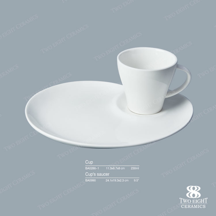 Durable porcelain tea cups white coffee cup with saucer
