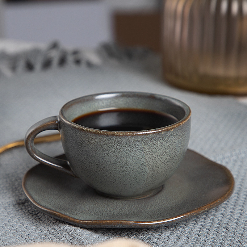 Special 2020 Restaurant Porcelain Coffee Cups, Grey Rustic Design Coffee Cups Sets For Cafe