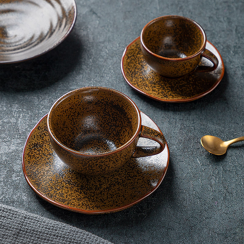 2020 New Trend Porcelain Coffee Cup And Saucer, Color Tableware Coffee Cup Hotel, Rustic Dinnerware Brown and Dark Grey Cups*